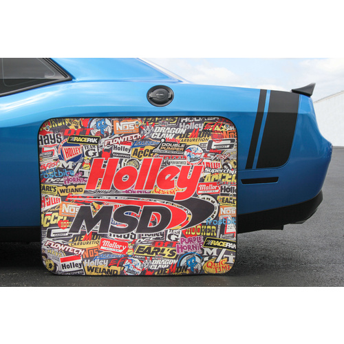 Holley Sticker Bomb Tire Shade-44 in. x 35 in., suction cup mounting, •Helps maintain even tire pressure at the track by shading the tire from direct