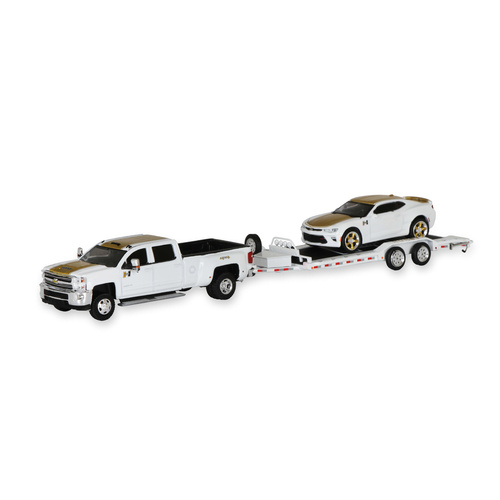 Holley Diecast Model, Collectable Cars, 1:64 Scale Diecast 2018 For Chevrolet Dually and 2018 Hurst Camaro with HD Trailer, Set