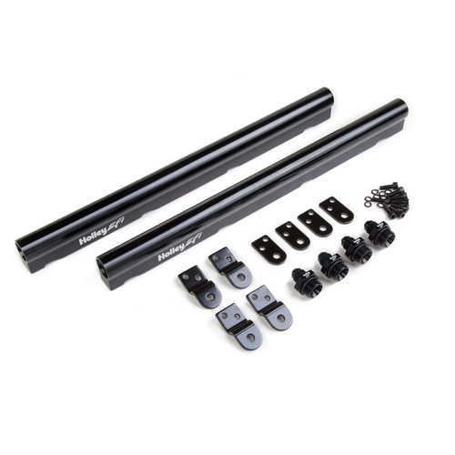 Holley EFI Fuel Rails, EFI, Aluminium, Black Anodised, Includes Four -6 AN to 3/4 in. -16 O-ring Fittings. For Chevrolet, LS, Kit