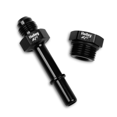 Holley EFI Fitting, Straight, Adapter, -6 AN Male to GM Factory Fuel Line Quick-Connect, 3/4 in. O-Ring Male Port Plug, Aluminium, Black Anodised, Eac