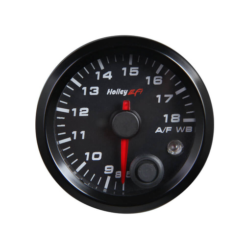 Holley EFI Gauge, Standalone, Air/Fuel Ratio, EFI-style, 8.5:1 - 18:1, 2 1/16 in. Dia, Analog, Full Sweep, Illuminated, with Electrical SU, Black Fac