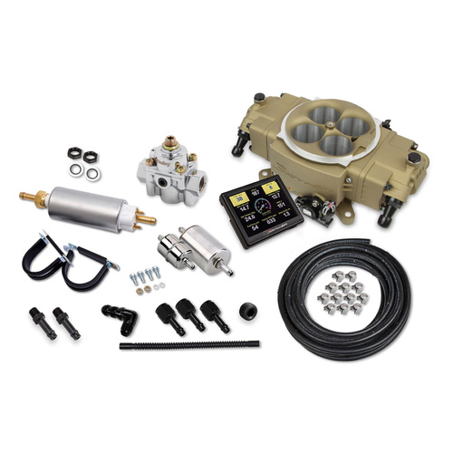 Sniper EFI Sniper Fuel Injection System, Stealth 4150 Master Kit, Gold Throttle Body, 4150 Flange, Four 100 lbs./hr Injectors, Kit