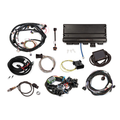Holley EFI Engine Management Systems, Terminator X MAX, ECU, EV1 Injector Harness, Sensors, 3.5 in. Touchscreen, For Ford, V8, MPFI, 4R70W, Kit