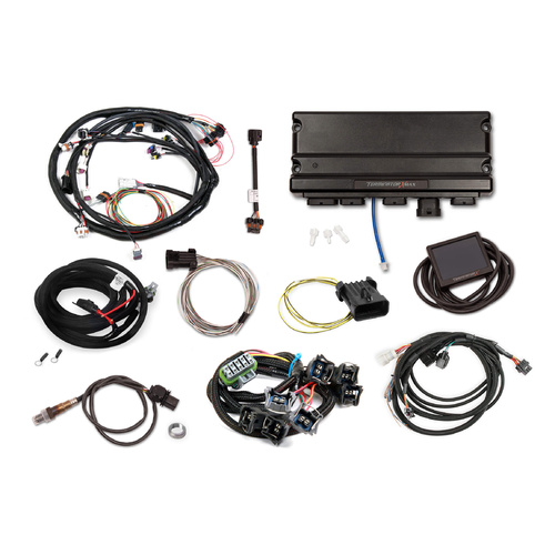 Holley EFI Engine Management Systems, Terminator X MAX, ECU, EV1 Injector Harness, Sensors, 3.5 in. Touchscreen, For Ford, V8, MPFI, 1998-UP 4R70W/4R7