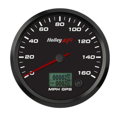 Holley EFI Gauge, Speedometer, Systems Style, Analog, 0-160 mph, 4 1/2 in, Black Face, Electrical, GPS, Each