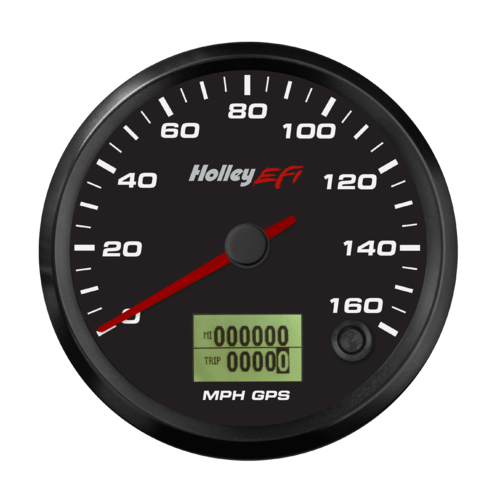 Holley EFI Gauge, Speedometer, Systems Style, Analog, 0-160 mph, 3 3/8 in, Black Face, Electrical, GPS, Each