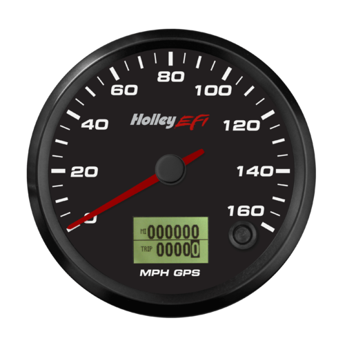 Holley EFI Gauge, Speedometer, Systems Style, Analog, 0-160 mph, 3 3/8 in., Black Face, Electrical, GPS, Each