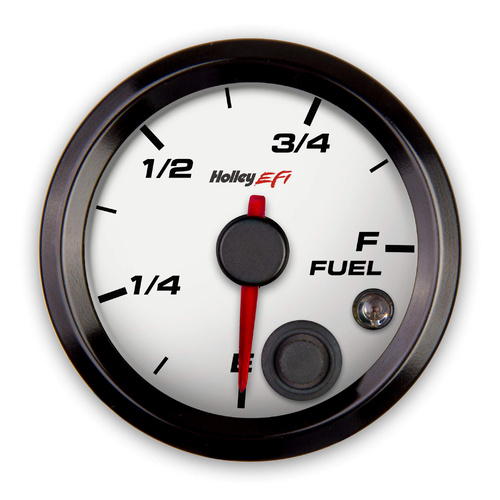 Holley EFI Gauge, Fuel Level, E-F, Programmable, EFI-style, 2 1/16 in. Diameter, Analog, Full Sweep, Illuminated, for Electrical Sending Unit, White F