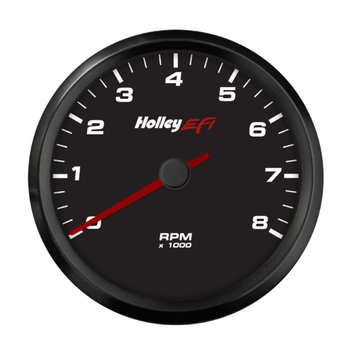 Holley EFI Gauge, Tachometer, Systems Style, Analog, 0-8, 000 rpm, 3 3/8 in, Black Face, Electrical, Each