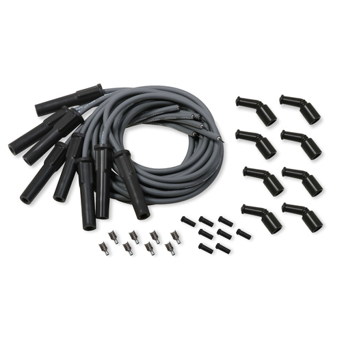 Holley EFI Spark Plug Wires, Stainless, Silicone, 135 Degree, 8.2mm Dia., Gray/Black Boots, GM LS, Set