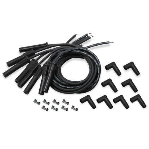 Holley EFI Spark Plug Wires, Stainless, Silicone, 180 Degree, 8.2mm Dia, Black/Black Boots, GM LS, Set
