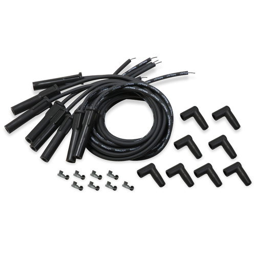 Holley EFI Spark Plug Wires, Stainless, Silicone, 180 Degree, 8.2mm Dia., Black/Black Boots, GM LS, Set