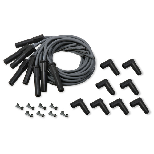 Holley EFI Spark Plug Wires, Stainless, Silicone, 180 Degree, 8.2mm Dia., Gray/Black Boots, GM LS, Set