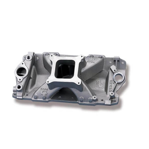 Weiand Intake Manifold, Carb, High Rise, 5.63/6.56 in. Height, 3000-8200 RPM, For Chevrolet SB Gen I, Satin, Each
