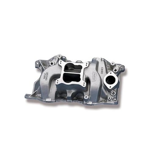 Weiand Intake Manifold, Carb, High Rise, 4.88/5.94 in. Height, Idle-6000 RPM, For Chrysler SB V8, Satin, Each