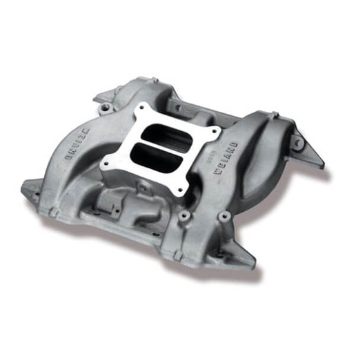 Weiand Intake Manifold, Carb, Low Rise, 3.62/4.00 in. Height, Idle-6000 RPM, For Chrysler BB V8, Satin, Each