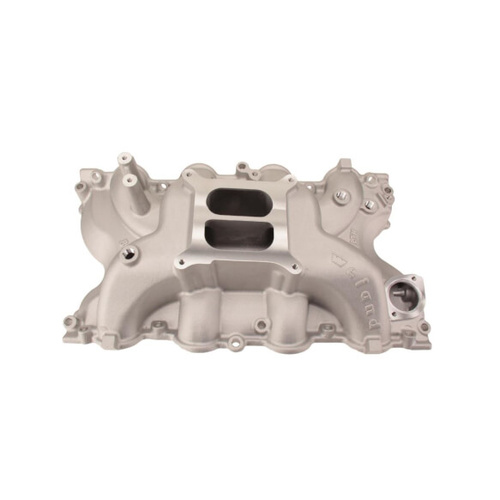 Weiand Intake Manifold, Carb, Low Rise, 5.25/6.75 in. Height, idle-6800 RPM, For Ford BB V8, Satin, Each