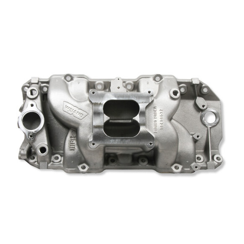 Weiand Intake Manifold, Carb, Low Rise, 4.75/5.75 in. Height, idle-6800 RPM, BBC V8, Satin, Each