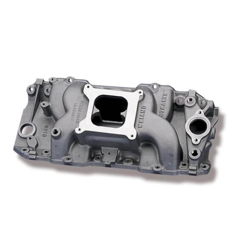 Weiand Intake Manifold, Carb, High Rise, 4.75/5.75 in. Height, Idle-6500 RPM, BBC V8, Satin, Each