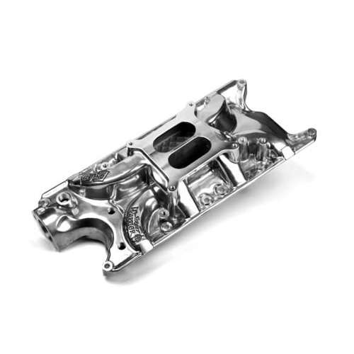Weiand Intake Manifold, Carb, Low Rise, 3.82/4.75 in. Height, Idle-5500 RPM, For Ford SB V8, Shiny, Each