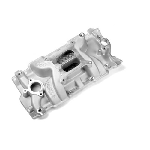 Weiand Intake Manifold, Carb, High Rise, 4.19/5.27 in. Height, 1500-6700 RPM, For Chevrolet SB Gen I, Satin, Each