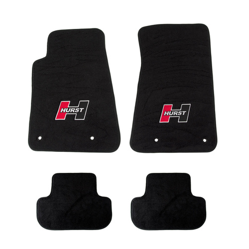 Hurst Floor Liner, Front/Second Seat, Carpeted, Black, Red/Black in. Hin. Logo, For Chevrolet, Set of 4
