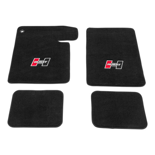 Hurst Floor Liner, Front/Second Seat, Carpeted, Black, Red/Black in. Hin. Logo, For Chevrolet, Set of 4