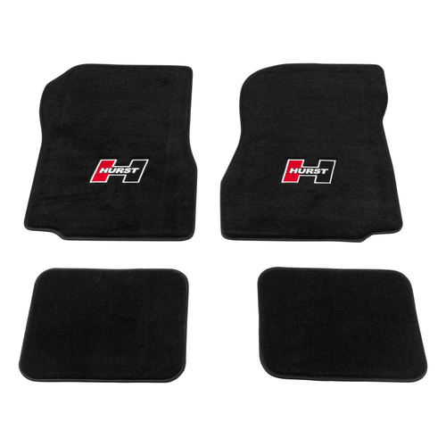 Hurst Floor Liner, Front/Second Seat, Carpeted, Black, Red/Black in. Hin. Logo, For Chevrolet, Set of 4