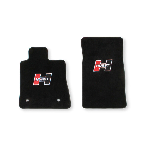Hurst Floor Liner, Front Seat, Carpeted, Black, Red/Black in. Hin. Logo, For Chevrolet, Pair