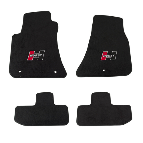 Hurst Floor Liner, Front/Second Seat, Carpeted, Black, Red/Black in. Hin. Logo, For Dodge, Set of 4