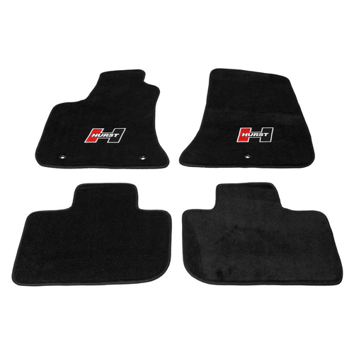 Hurst Floor Liner, Front/Second Seat, Carpeted, Black, Red/Black in. Hin. Logo, For Dodge, Set of 4