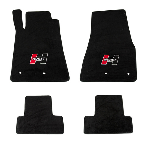 Hurst Floor Liner, Front/Second Seat, Carpeted, Black, Red/Black in. Hin. Logo, For Ford, Set of 4