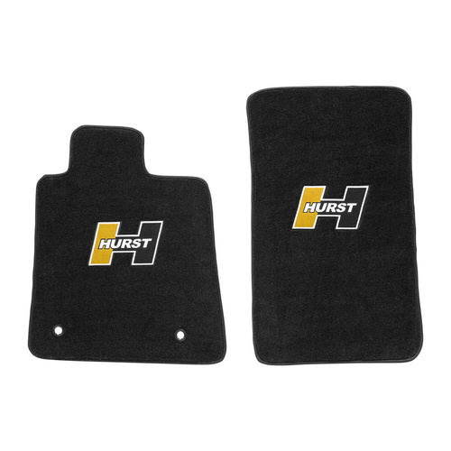 Hurst Floor Liner, Front Seat, Carpeted, Black, Gold/Black in. Hin. Logo, For Chevrolet, Pair