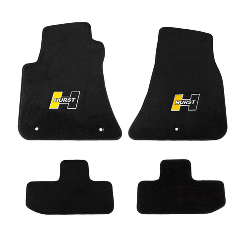 Hurst Floor Liner, Front/Second Seat, Carpeted, Black, Gold/Black in. Hin. Logo, For Dodge, Set of 4