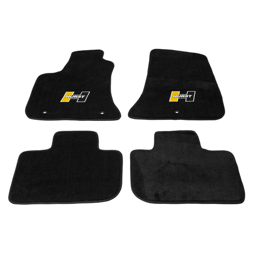 Hurst Floor Liner, Front/Second Seat, Carpeted, Black, Gold/Black in. Hin. Logo, For Dodge, Set of 4