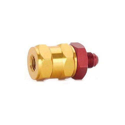 JAZ Tip Over Valve, External, Aluminium, Red/Gold Anodized, Female -8 AN to Male -8 AN, Each