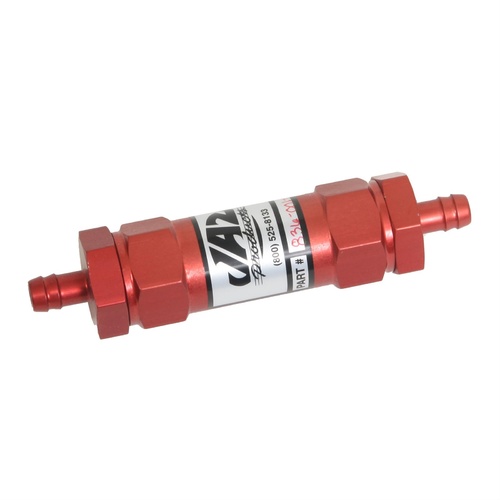 JAZ Fuel Filter, Billet Aluminium, Red, 3/8 in. Hose Barb, Inlet, Outlet, Each