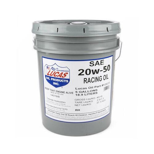 LUCAS SAE 20W-50 Racing Motor Oil, 5 Gallon (18.93 litre) Pail, Each