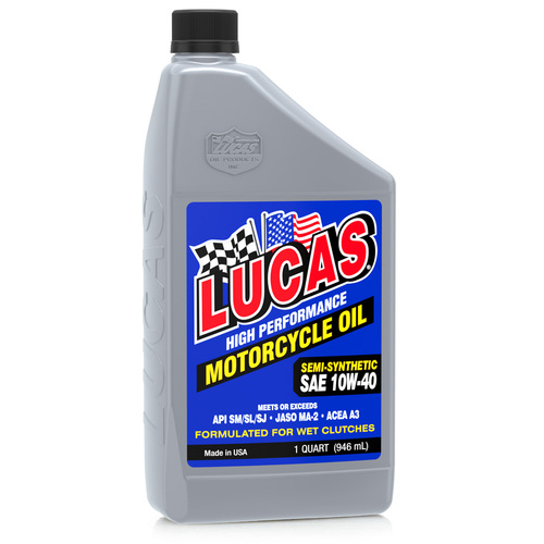 LUCAS Semi-Synthetic SAE 10W-40 Motorcycle Oil, 1 Quart (950 ml), Each