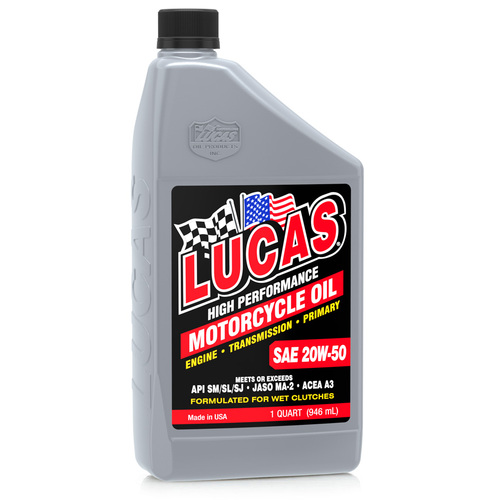 LUCAS SAE 20W-50 Motorcycle Oil, 5 Gallon (18.93 litre) Pail, Each