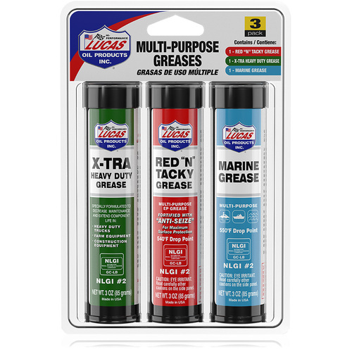 LUCAS 88 ml Grease Pack, 1 Red & Tacky, 1 X-Tra Heavy Duty, 1 Marine, Each