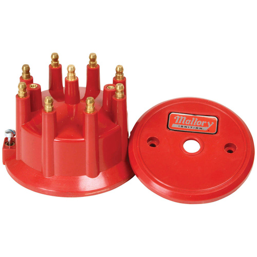 Mallory Distributor Cap, Male/HEI-Style, Red, Screw-Down, 81, 82, 83, 84 Series, Each