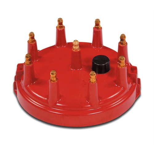 Mallory Distributor Cap, Male/HEI-Style, Red, Clamp-Down, For Ford, For Lincoln, For Mercury, V8, Each