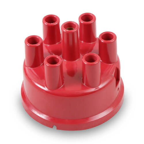 Mallory Distributor Cap, Female, Socket-Style, Red, Clamp-Down, L6, V6, Each