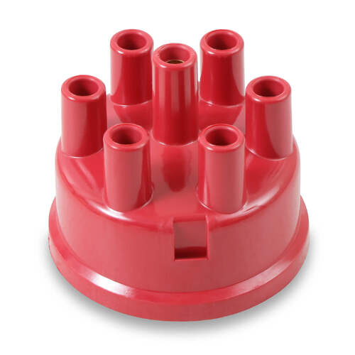 Mallory Distributor Cap, Female, Socket-Style, Red, Clamp-Down, L6, V6 Engines, Each