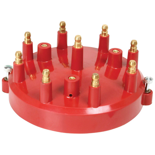Mallory Distributor Cap, Male/HEI-Style, Red, Screw-Down, V8, Each