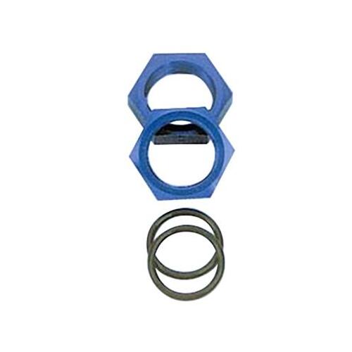 MILODON Fittings, Bulkhead Nut, -12 AN, Aluminum, Blue Anodized, Pair