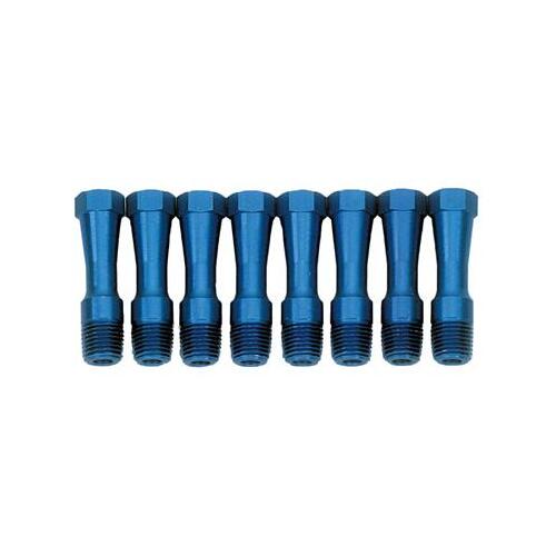 MILODON Lifter Valley Vents, 1/4 in. NPT, Aluminum, Blue Anodized, For Chevrolet, Small Block, Set of 8