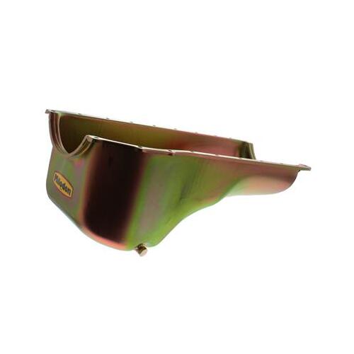 MILODON Oil Pan, Steel, Gold Iridite, 5 qt, For Ford, 351C, Pre-1973 Front Sump Chassis, Int Oil Control Baffles, Each