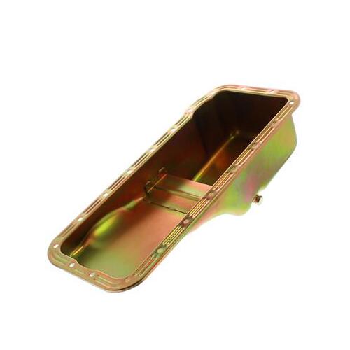 MILODON Oil Pan, Steel, Gold Iridite, 5 qt, For Ford, FE, Pre-1973 Front Sump Chassis, Int Oil Control Baffles, Each